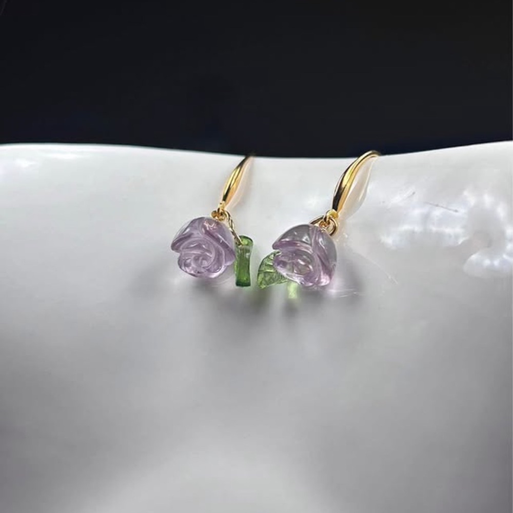 Dainty Amethyst Rose s925 Silver Dangle Earrings | Gifting Mother’s Day